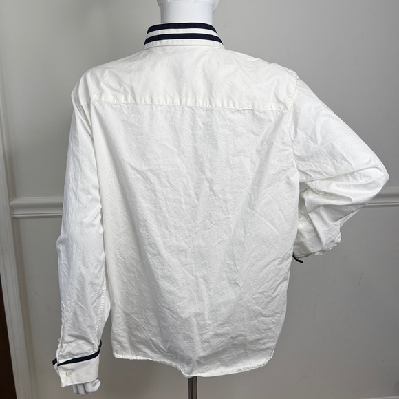 Ralph Lauren 100% Cotton White Button-Up with Navy collar and cuff trim accents - Picture 9 of 11
